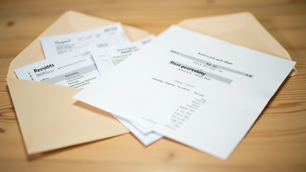 Organized collection of colorful receipts and invoices sorted by category in labeled envelopes