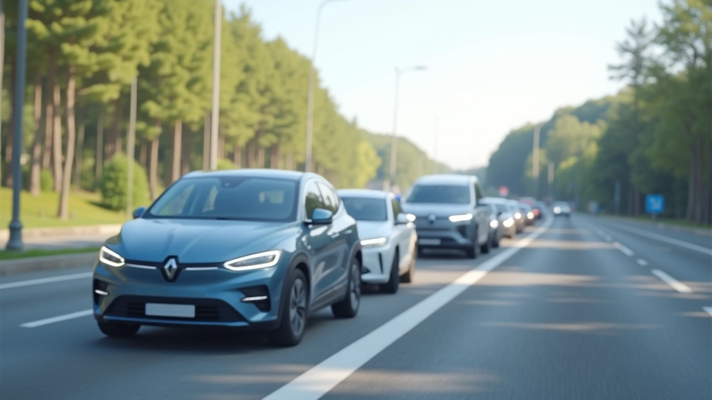 Elektriautod laadimispunktis, autopark, maantee keskkond