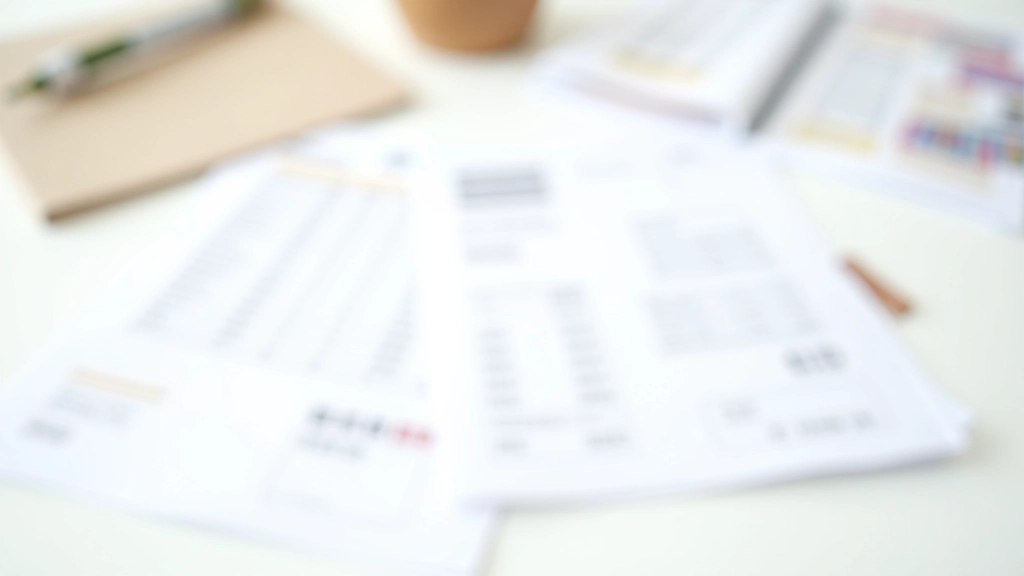Close-up of expense receipts and bills organized by category on white surface