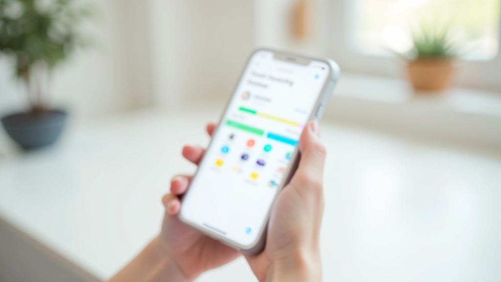Mobile phone displaying budget tracking app interface with transaction categories and spending breakdown charts