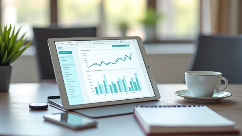 Digital tools and apps displayed on tablet screen for budget management and expense tracking