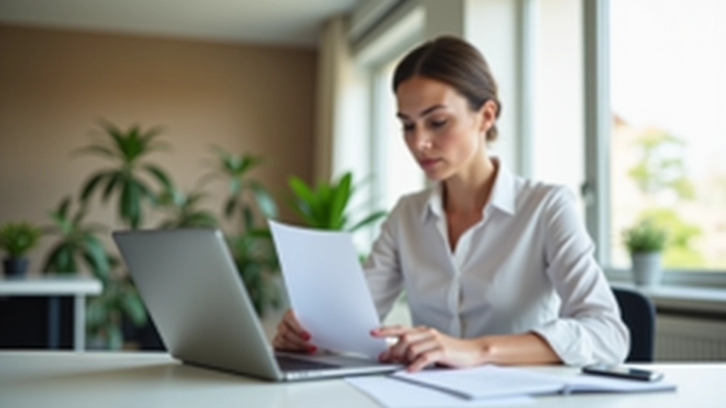Person viewing bank account transactions on laptop with calculator and notebook nearby