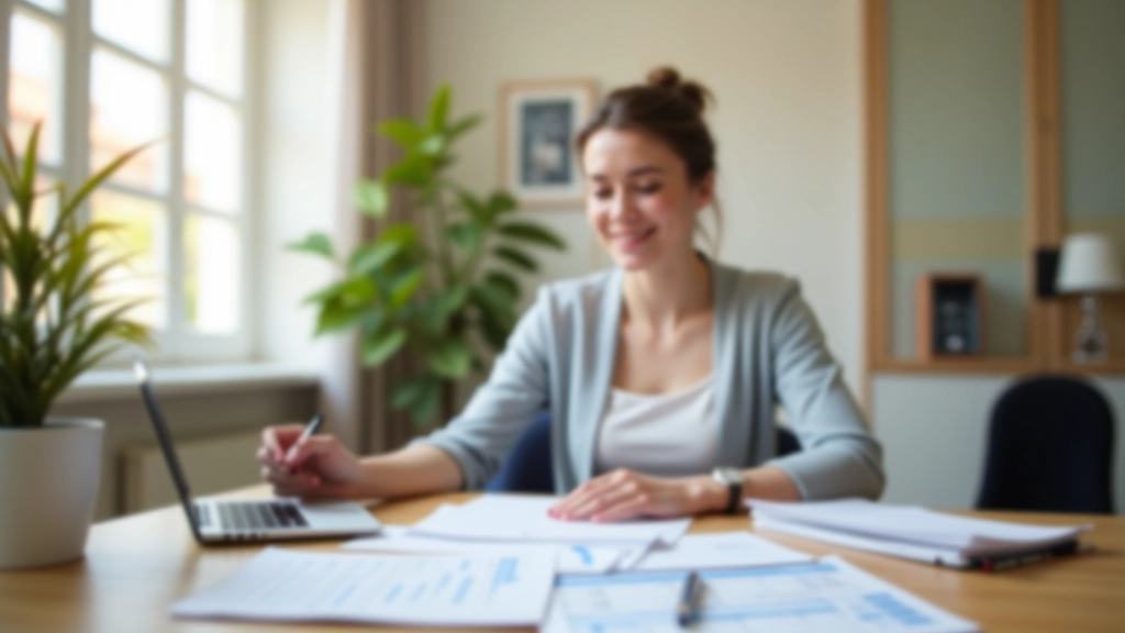 Professional creating detailed household budget tracking documents at home office